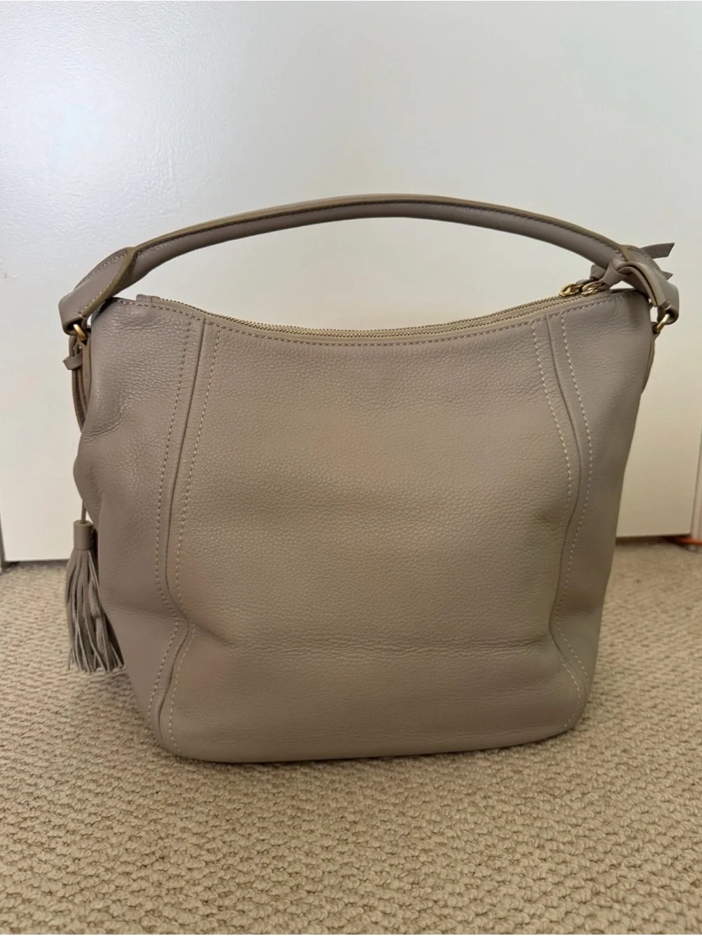JCrew Women's Leather Hobo Bag with Tassel Accent